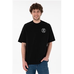 Erkek Oversize Fit Bisiklet Yaka Siyah Tişört