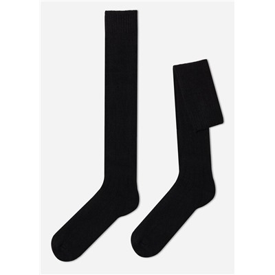 Lange gerippte Herrensocken mit Wolle und Cashmere
