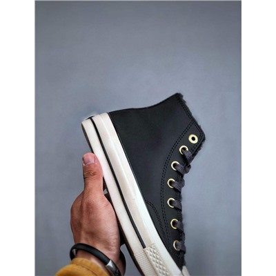 Новый зимний стиль с золотой пряжкой из кожи и меха версия Convers*e CHUCK 70 plus
