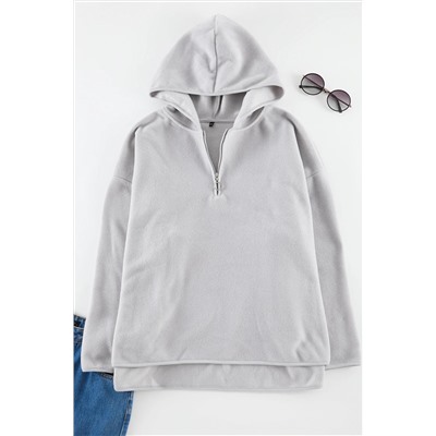 Gri Kalın Polar Kapüşonlu ve Fermuarlı Oversize/Bol Kesim Örme Büyük Beden Sweatshirt TBBAW25AO00030