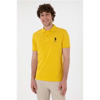 Erkek Slim Fit Polo Yaka Sarı Basic Tişört