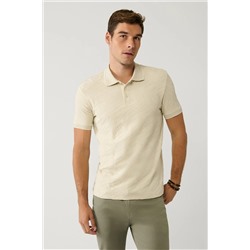 Avva, Erkek Bej %100 Pamuk 3 Düğmeli Jakarlı Polo Yaka T-shirt A41y1147