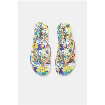 Chanclas baño doradas suela estampada