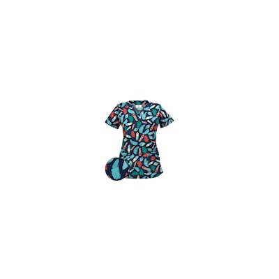 Happy Scrubs® Birds Of A Feather Navy Print Scrub Top