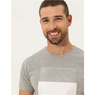 Gri Melanj Slim Fit Bisiklet Yaka Tişört