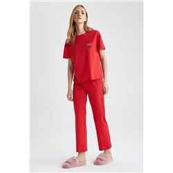 Defacto Fall In Love Regular Fit Bisiklet Yaka Baskılı Pijama Takım Z5338AZ23SP