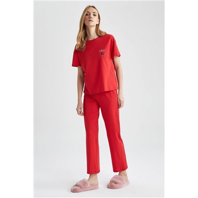 Defacto Fall In Love Regular Fit Bisiklet Yaka Baskılı Pijama Takım Z5338AZ23SP