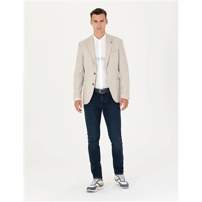 Bej Keten Karışımlı Blazer Ceket