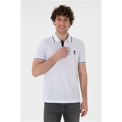Erkek Slim Fit Polo Yaka Beyaz Basic Tişört