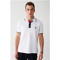 Avva Beyaz %100 Pamuk Marine Baskılı Regular Fit Polo Yaka T-shirt A31Y1188