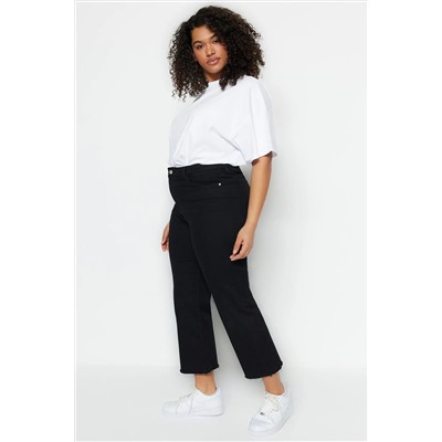 Solmayan Siyah Yüksek Bel Comfort Kısa Paça Culotte Fit Jeans TBBSS23AR00014