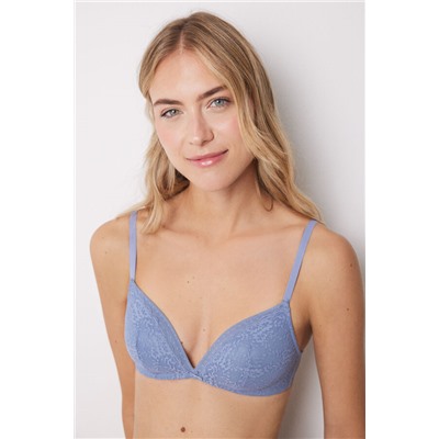 CHARMING Sujetador triangular relleno sin aro encaje tul plumeti azul