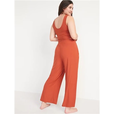 High-Waisted Sunday Sleep Rib-Knit Cropped Wide-Leg Pajama Pants for Women