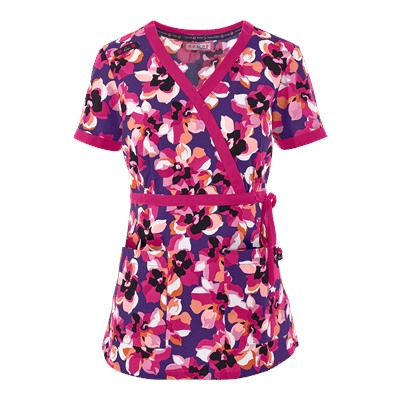 koi Scrubs Wild Flower Mock Wrap Print Top