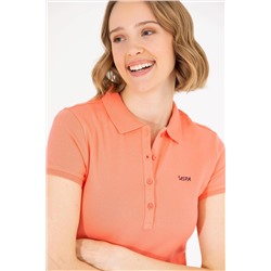 Kadın Somon Basic Polo Yaka Tişört