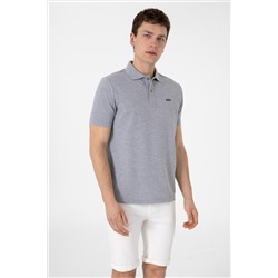 Erkek Regular Fit Polo Yaka Gri Melanj Basic Tişört