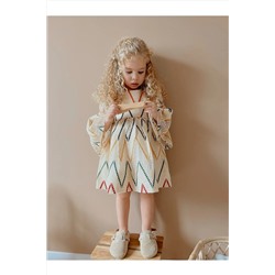 Little Ya Ya Love Kız Çocuk Zikzak Desen Delikli Kol Volan Vintage Elbise vintage