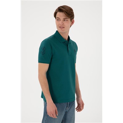 Erkek Slim Fit Polo Yaka Koyu Yeşil Basic Tişört