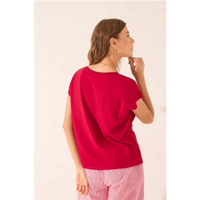 Camiseta manga corta 100% algodón rojo Snoopy