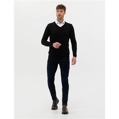 Siyah Slim Fit V Yaka Basic Triko Kazak