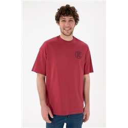 Erkek Oversize Fit Bisiklet Yaka Vişne Tişört