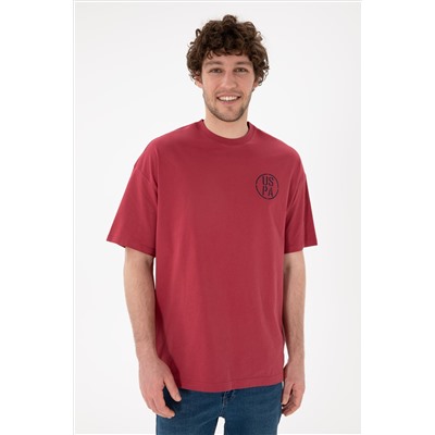 Erkek Oversize Fit Bisiklet Yaka Vişne Tişört