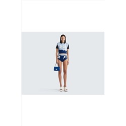 United Colors of Benetton Kadın Lacivert Çiçek Desenli Koton Karışımlı Crop Yelek 123P108RE105G-852