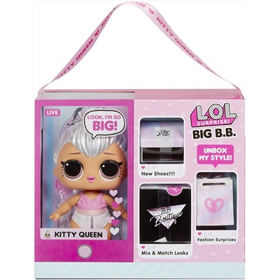 LOL Surprise Big B.B. (Big Baby) Kitty Queen – 11" Large Doll, Unbox Fashions, Shoes, Accessories, Includes Playset Desk, Chair and Backdrop