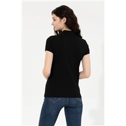 Kadın Siyah Basic Polo Yaka Tişört