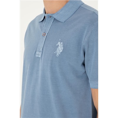 Erkek Slim Fit Polo Yaka İndigo Basic Tişört