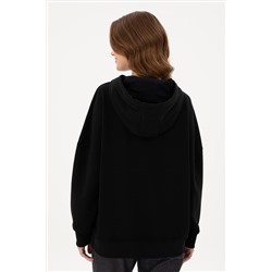 Kadın Siyah Kapüşonlu Basic Sweatshirt