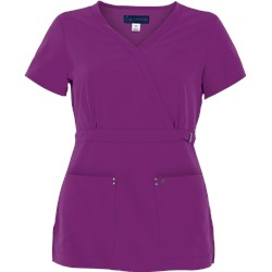 koi Sapphire Four-Way Stretch Scrubs Mock Wrap Top