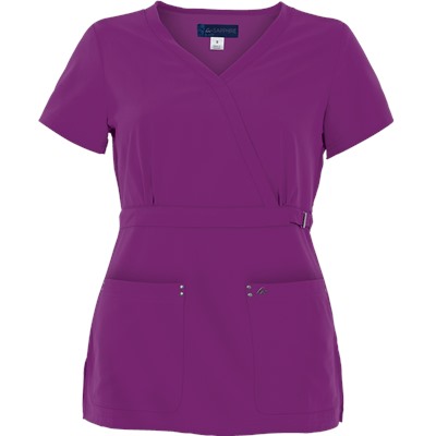 koi Sapphire Four-Way Stretch Scrubs Mock Wrap Top