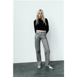 TRF WIDE-LEG MID-RISE METALLIC JEANS