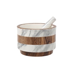 Ступка для специй, 15 см, с пестиком, фарфор P, серо-коричневая, мрамор, Wood&Marble, 63065