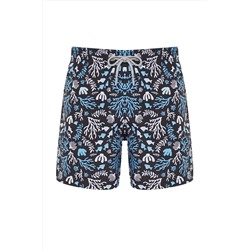 TRENDYOL MAN Siyah Standart Boy Mercan Desenli Deniz Şortu TMNSS24DS00025
