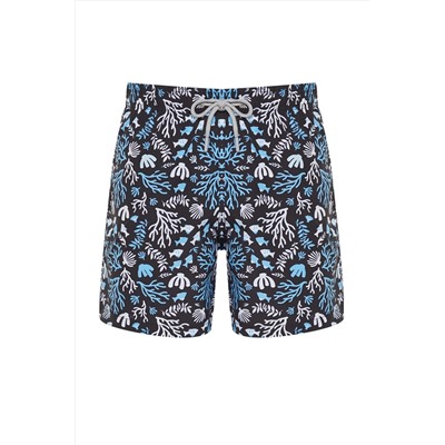 TRENDYOL MAN Siyah Standart Boy Mercan Desenli Deniz Şortu TMNSS24DS00025