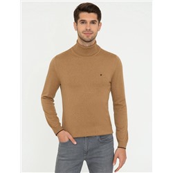 Camel Melanj Slim Fit Balıkçı Yaka Basic Triko Kazak
