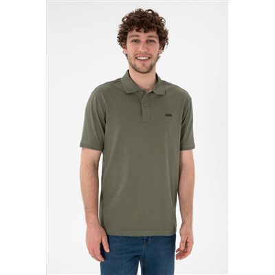 Erkek Regular Fit Polo Yaka Koyu Haki Basic Tişört