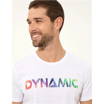 Beyaz Slim Fit Baskılı Bisiklet Yaka Tişört