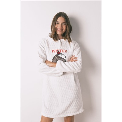 Camisón corto polar capucha blanco Snoopy