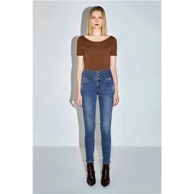 Vaquero skinny de tiro alto Azul marino