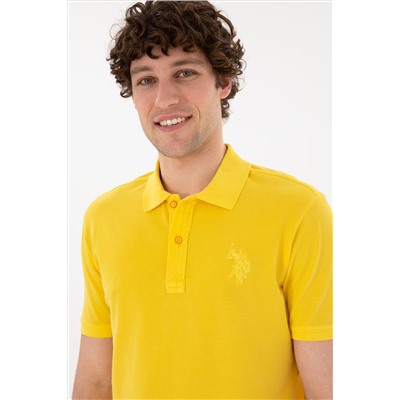 Erkek Slim Fit Polo Yaka Sarı Basic Tişört
