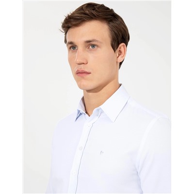 Açık Mavi Slim Fit Armürlü Klasik Gömlek