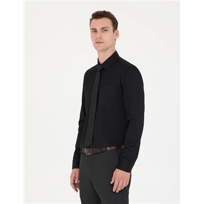 Siyah Regular Fit Uzun Kollu Basic Gömlek