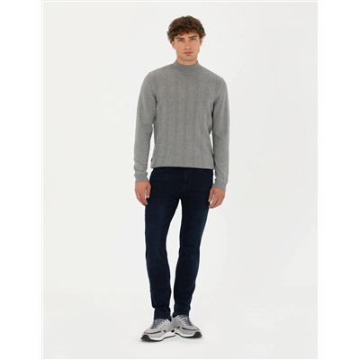Açık Gri Melanj Slim Fit Kazak