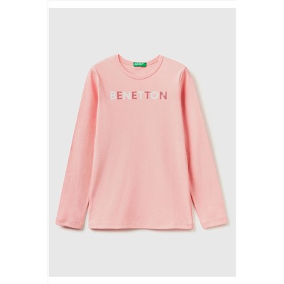 United Colors of Benetton Kız Çocuk 03Z Logo Baskılı T-Shirt Pembe 223A3I9WC10CX