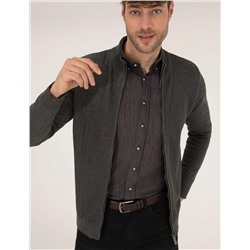 Gri Melanj Slim Fit Triko Hırka