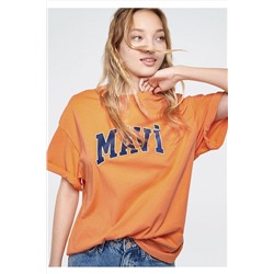 Mavi Logo Baskılı Turuncu Tişört Oversize / Geniş Kesim 1600843-71407