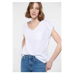Mavi Cepli Beyaz Basic Tişört Loose Fit / Bol Rahat Kesim 1600961-620